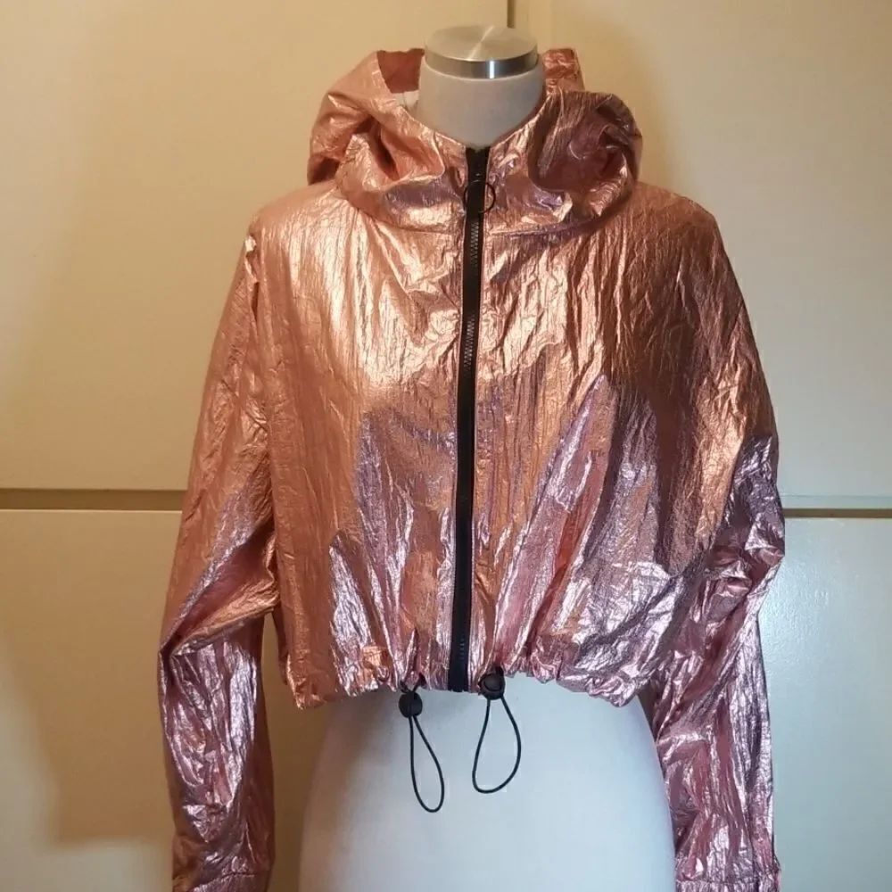 Kaylee Kollection Pink Lame Nylon Windbreaker, S